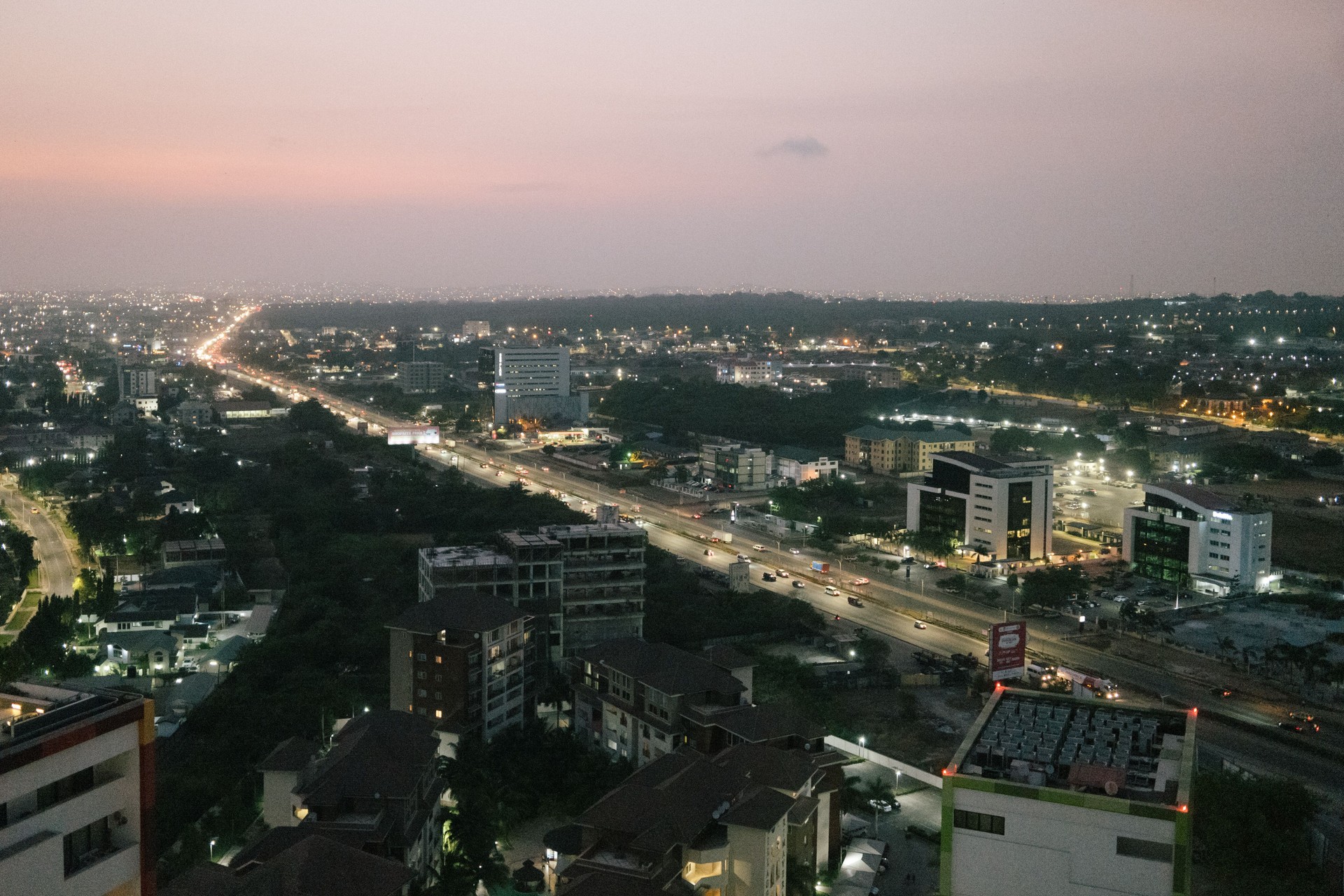 Africa, Ghana: Accra from above at night